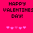 Pixelated pink background with black text reading 'HAPPY VALENTINES DAY!' and five pink hearts below, where the third heart changes from solid to outlined.
