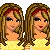 Two identical pixelated female figures with long brown hair, red headbands, and yellow tops stand side-by-side above text reading "I'm A Twin And".