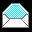 Pixelated envelope icons with varying contents and text, including checkered patterns, colored lines, hearts, and red 'Scrivi! Write!' text on black background.
