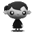 A grayscale cartoon character in a black dress with changing facial expressions and poses