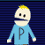 Two pixelated cartoon figures with yellow hair and blue shirts featuring a dark 'P' on the chest, one standing still while the other raises an arm.