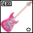 Pixelated pink electric guitar with gray neck and headstock, black 'LEXI' text in top-left corner, two distinct heart symbols at bottom corners.
