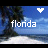 A beach scene with palm trees and waves, featuring the word 'flonda' in white text below a heart symbol that changes color across frames.