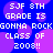 Blue background with purple circular shapes and white pixelated text reading "SJF 8TH GRADE IS GONNA ROCK GONNA ROCK CLASS OF 2008!!" repeated in a pattern