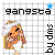 Pixel art icon featuring a stylized character with orange skin, closed eyes, and brown hair under a white headband, set against a grid background with text elements.
