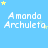 Light blue background with repeated white text "Amanda Archuleta" and scattered yellow stars, some of which move across the frame.