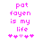 Pixelated pink text reads 'pot fayen is my life' above five heart symbols on a white background, with one heart slightly lighter than the others.