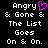 Pixelated text on black background with a pink heart symbol replacing the ampersand in 'Angry & Gone &' on the left side.