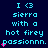 Pixelated text displays 'I <3 sierra with a hot firey passionnn.' on dark blue background, with pink heart symbols appearing and disappearing in sequence across repeated