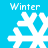 Four white snowflake icons on a bright blue background with 'Winter' text above each, arranged in a pattern