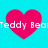 Four pink hearts on cyan background with pixelated text reading "Teddy Bear" across each heart.