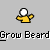 Pixelated character with yellow torso and white head, arms raised, transitioning from white beard to green beard across three of frames