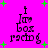 Pixelated text 'i love box racing' on bright pink background with green plus signs, two identical static frames shown.