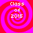 Four identical pixelated spiral patterns with red and magenta colors, each containing the text "Class of 2015" in white block letters.