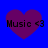 Four identical purple hearts on a blue background with "Music <3" text overlaid on each heart.