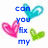 Pixelated heart-themed icon with blue text reading 'can you fix my' and 'cause it', surrounded by multicolored hearts on white background.