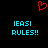Red pixelated heart symbol above two identical cyan text blocks reading 'IEASI RULES!!' on black background.