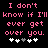 Pixelated pink text on black background reads "I don't know if I'll ever get over you." with two of four heart symbols below