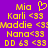 Purple background with yellow pixelated text and symbols arranged in two , including names and emoticons