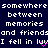 Pixelated text repeats across a dark blue background with a pink heart symbol replacing 'love' in 'I fell in love' on the right side.
