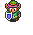 Pixel art character in green hat and pink headband holding shield, sword, or weapon with motion trails