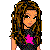 Pixel art contact sheet showing three frames of an animated buddy icon featuring a cartoon girl with brown hair, pink star on shirt, blue jeans, and a dog, with text "I LOVE DOGS!" below.