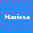 Blue background with pink star pattern and repeated white text "Marissa" in pixelated font.