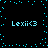 Pixelated cyan text 'Lexii<3' repeated four times on a black background with scattered cyan dots forming a border.