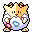 Pixelated character with yellow-orange fur, blue eyes, and pink accents in a static pose against transparent background.
