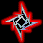 Six red-outlined, white-shaded star-shaped icons with black centers arranged in two on a black background