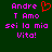 Green background with pink pixelated text reading 'Andre T Amo sei la mia Vita!' and a red heart symbol above the text.