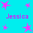 Cyan background with pink star shapes and repeated 'Jessica' text in pixelated font.