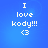 Blue background with white pixelated text reading "I love kody!!! <3" arranged vertically in four identical