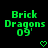 Green pixelated text 'Brick Dragons 09' with a small heart symbol on black background, two identical frames side-by-side.
