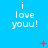 Blue background with repeated white text "i love youu!" in three and , red plus signs and X marks scattered across the image