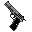 Two pixelated handgun icons on gray background; left icon static, right icon shows muzzle flash animation.