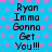 Blue background with pink stars, repeated text "Ryan Imma Gonna Get You!!!" in black pixelated font across three