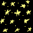Yellow star-shaped particles and scattered dots fill a black background, with partial text fragments 'u', 'a', 'ar', 'an', 'ang', 'angi' appearing in sequence