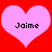 Two pink hearts on a red background with the text 'Jaine' in black pixelated font inside each heart.