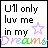 Pixelated text reads "U'll only luv me in my dream" with a purple star and multicolored letters on white background.