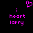 Pixelated pink text and a heart symbol on black background, with 'i', 'heart', 'larry' arranged vertically in two identical