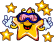 Animated yellow star character with pink goggles and white gloves, surrounded by small stars in various states of brightness.