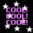 Black background with white stars and repeated pink 'COOL!' text in four quadrants.