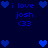 Blue pixelated text and heart icons on dark blue background with repeated 'i love josh <33' phrases.