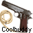 Pixelated static icon featuring a revolver, coiled rope, and text reading 'Coolbuddy' on white background.
