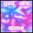 Animated contact sheet of a buddy icon showing text animation from 'you are alone' to 'Not alone' over 21 frames with pink and blue gradient background.
