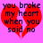 A static contact sheet of two identical animated frames showing a red broken heart with text on a pink background.