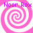 Four identical pink and white spiral patterns arranged in a with purple text reading "Noor Rox" above each spiral