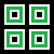 Four identical square icons arranged in a 2x2 grid, each with green, white, and black concentric squares on a black background.