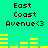 Pixelated text and yellow bar graphs on a bright green background, with two identical static frames showing "East Coast Avenue<3" above horizontal bars.